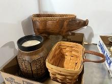 Longaberger Basket, Scent Candle, Wooden Pig Basket