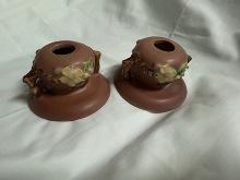 Pair of Roseville Apple Blossom Candle Holders