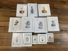 Tote of 12 Precious Moment Christmas Figurines, Snow Globes, Ornaments