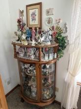 Nice Curved Glass 36 in. Wide X 62 in. Tall Curio Cabinet, Sells Complete w/China, Figurines, Etc.