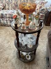 Small Stand, Iridescent Compote, Bells and Brass Collectibles