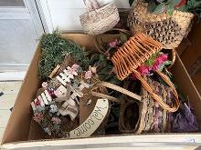 Large Box of Baskets & Flowers & Box of Misc.