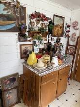36 in. Cabinet Base, Cookie Jars, Pictures, Glassware, Collectibles, Misc as Shown