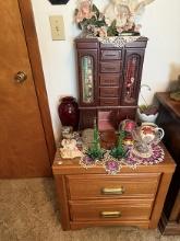 Night Stand, Jewelry Box, Misc. Glassware and Decor