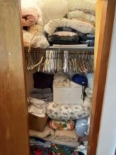 Contents of Closet, Various Bedding Afghans, Pillows, Hand Bags, Etc.