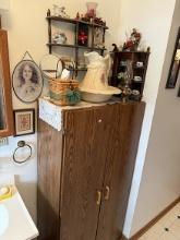 30 in. Storage Cabinet, Pitcher & Bowl, Various Other Items