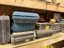 Shelf of Various Tool Cases, Non Working Power Tools, etc. Parts or Repair