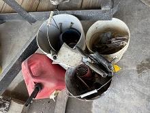 Gas Cans, Sump Pump, Buckets of Misc.