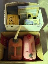 2 Small Gas Cans & Box of Misc.