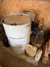 55 gal. Waste Oil & Various other Buckets, Cleaner, Paint, Grease, etc.