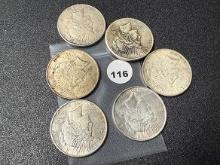 (6 X $) (3) 1922, (2) 22-S, 22-D Peace Dollars
