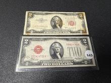 1928-D, 1953-B (Red Seal) $2 Bills