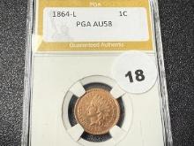 1864-L Indian Cent, PGA AU58