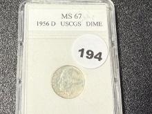 1956-D Roosevelt Dime USCGS MS67