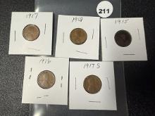 Lot of (5) Teens Lincoln Cents