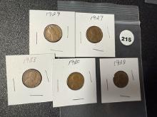 Lot of (5) 1920s Lincoln Cents