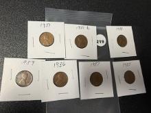 Lot of (7) 1930s Lincoln Cents