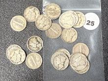 Lot of (22) 1930s Mercury Dimes, Book Break Out