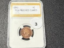 Rare Red Cameo 1893 Indian Cent, PGA PR65