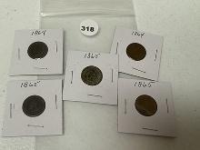 Lot of 5 Indian Head Cents