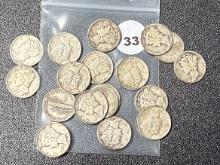Lot of (18) 1940s Mercury Dimes, Book Break Out