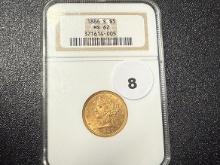 1886-S $5 Liberty Gold, NGC MS62