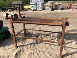 Metal Work Table w/ Vise, Drill Press & Grinder