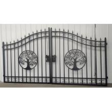 (1) Set Of 14' Bi Parting Wrought Iron Gates Tree Scene