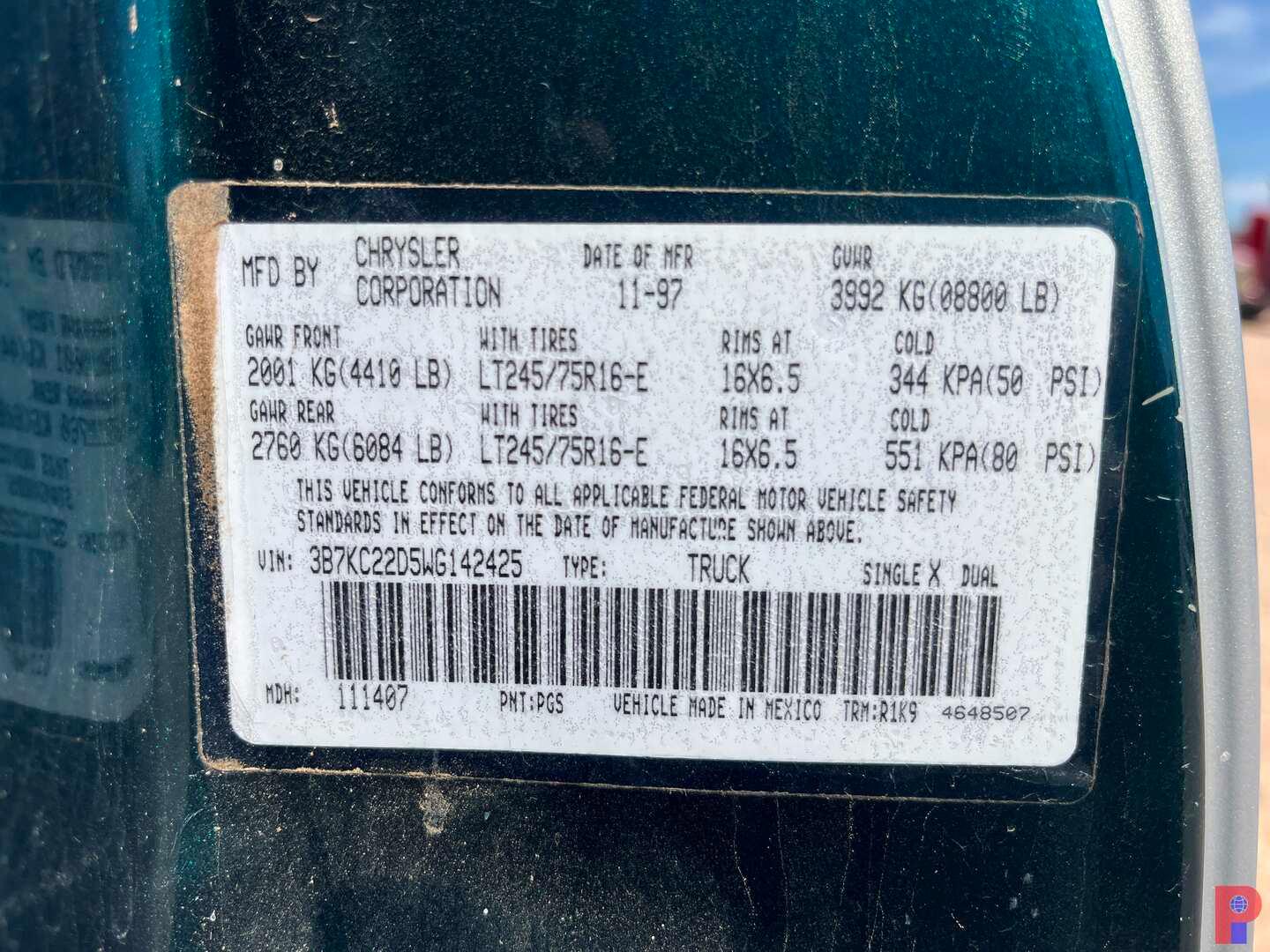 1998 DODGE RAM 2500 CLUB CAB LARAMIE PICKUP TRUCK