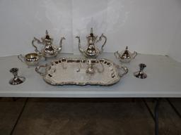 FB Rogers Tea Set & Gorham Silver Original Candle Holders