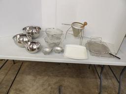 3 Mixing Bowls, 2 Colanders, Wire Rack, Misc