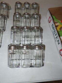 2 Spice Racks w/Jars, Measuring Cups & Spoons