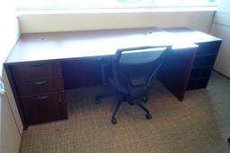 Single Pedestal Desk w/ Task Chair and Stationary Storage Cabinet.