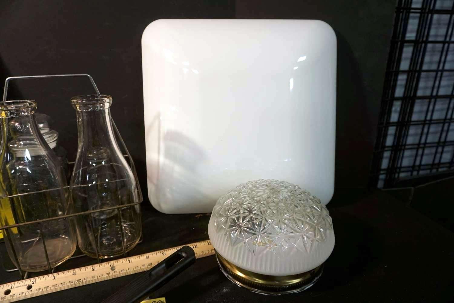 Light Fixture, Pans, Milk Bottles, Filters, Tools