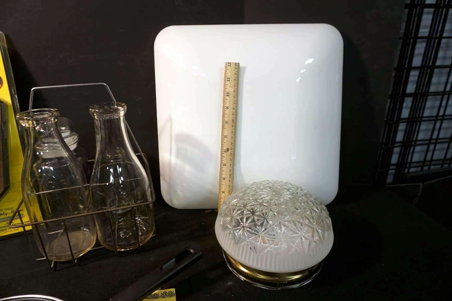 Light Fixture, Pans, Milk Bottles, Filters, Tools
