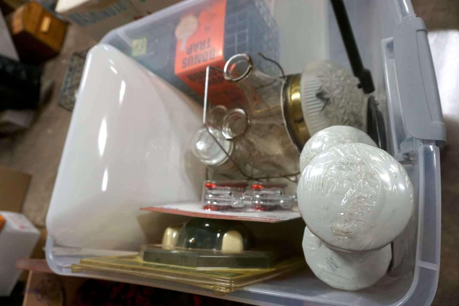 Light Fixture, Pans, Milk Bottles, Filters, Tools