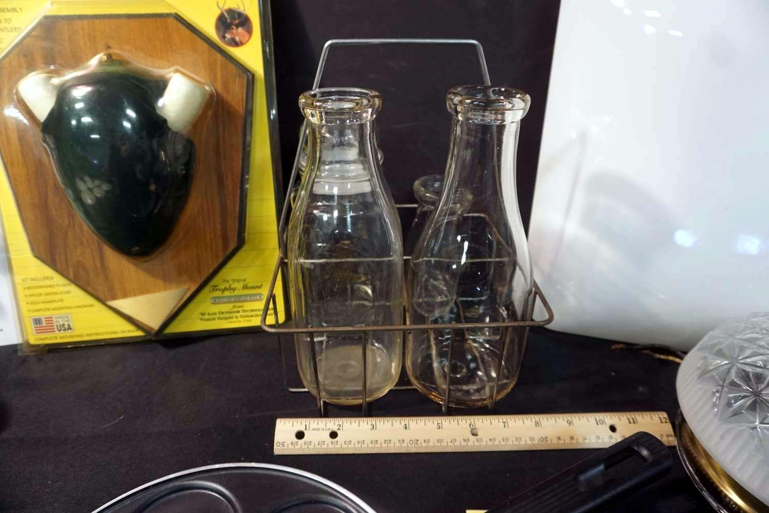Light Fixture, Pans, Milk Bottles, Filters, Tools