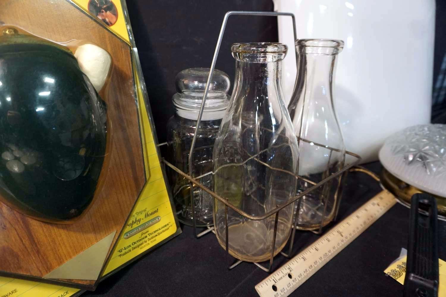 Light Fixture, Pans, Milk Bottles, Filters, Tools