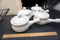 Baskets, Soup Bowl w/ Handles & Lids, Antique Aviary Book
