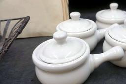 Baskets, Soup Bowl w/ Handles & Lids, Antique Aviary Book