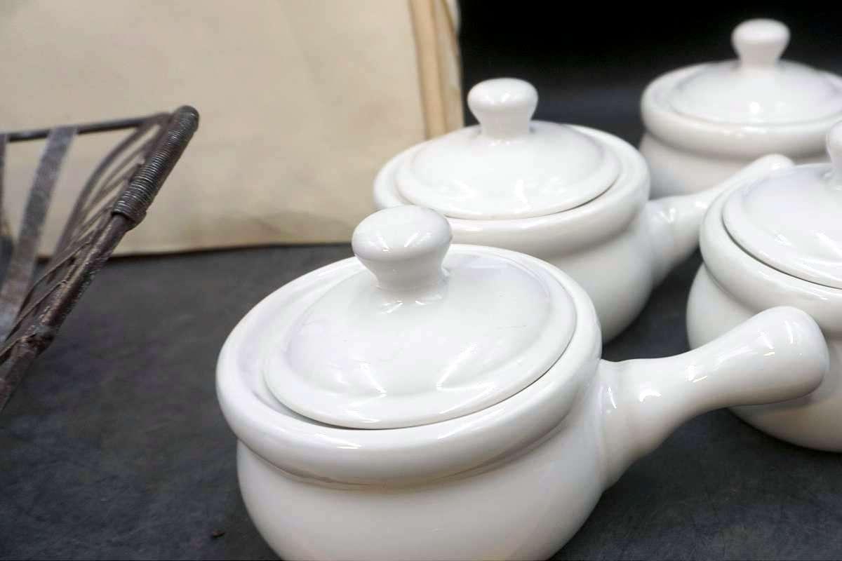 Baskets, Soup Bowl w/ Handles & Lids, Antique Aviary Book
