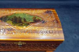 Handpainted, Carved Wooden box w/ Mirror