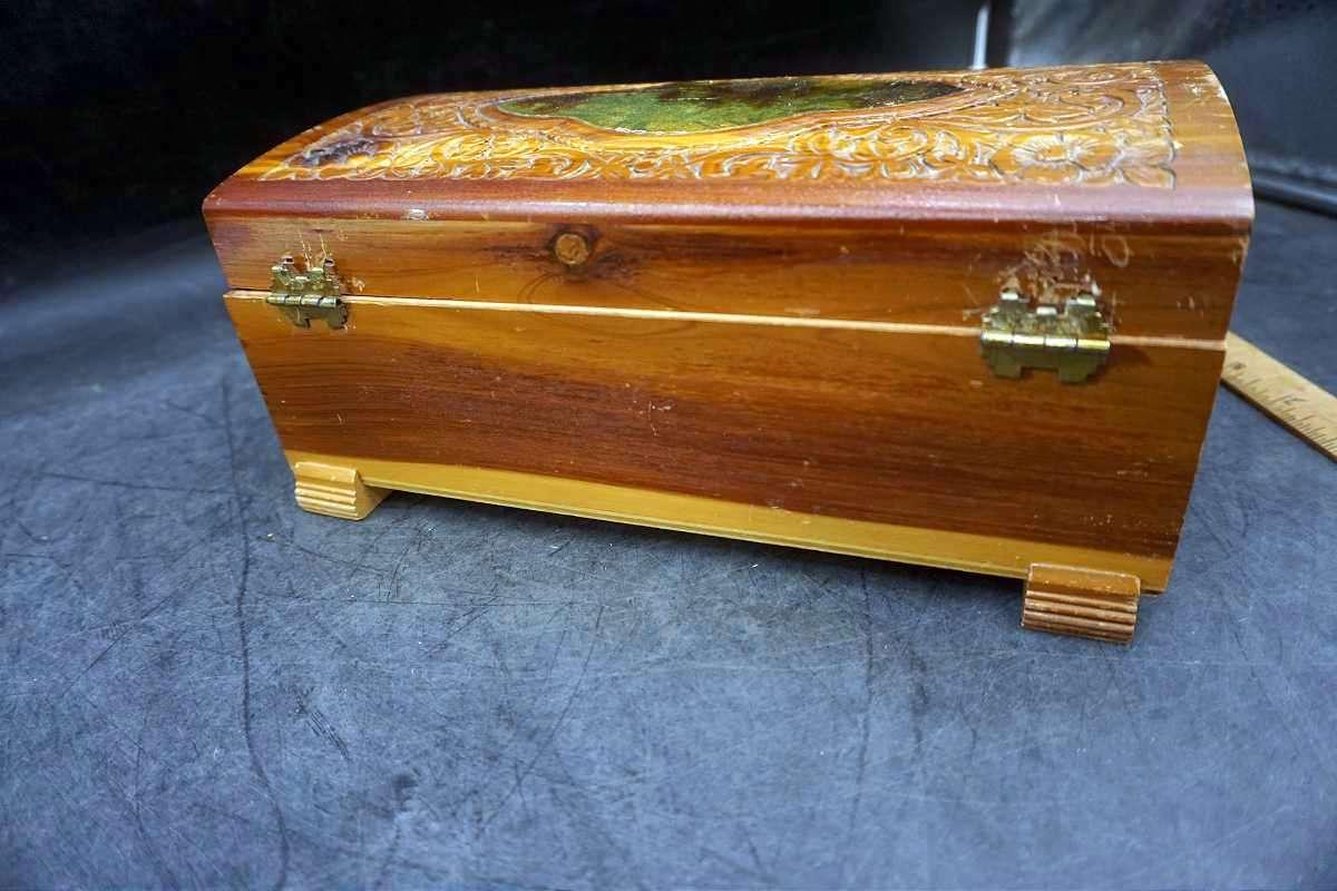 Handpainted, Carved Wooden box w/ Mirror