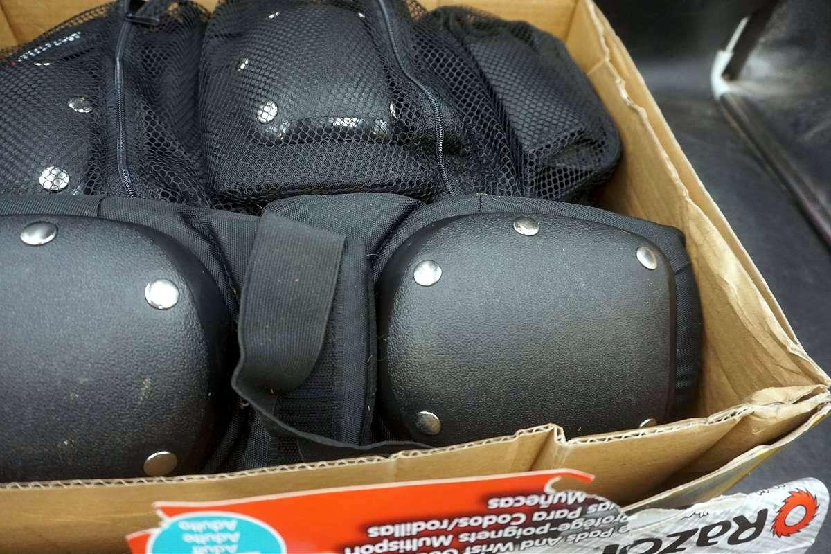 Roller blades and pads.