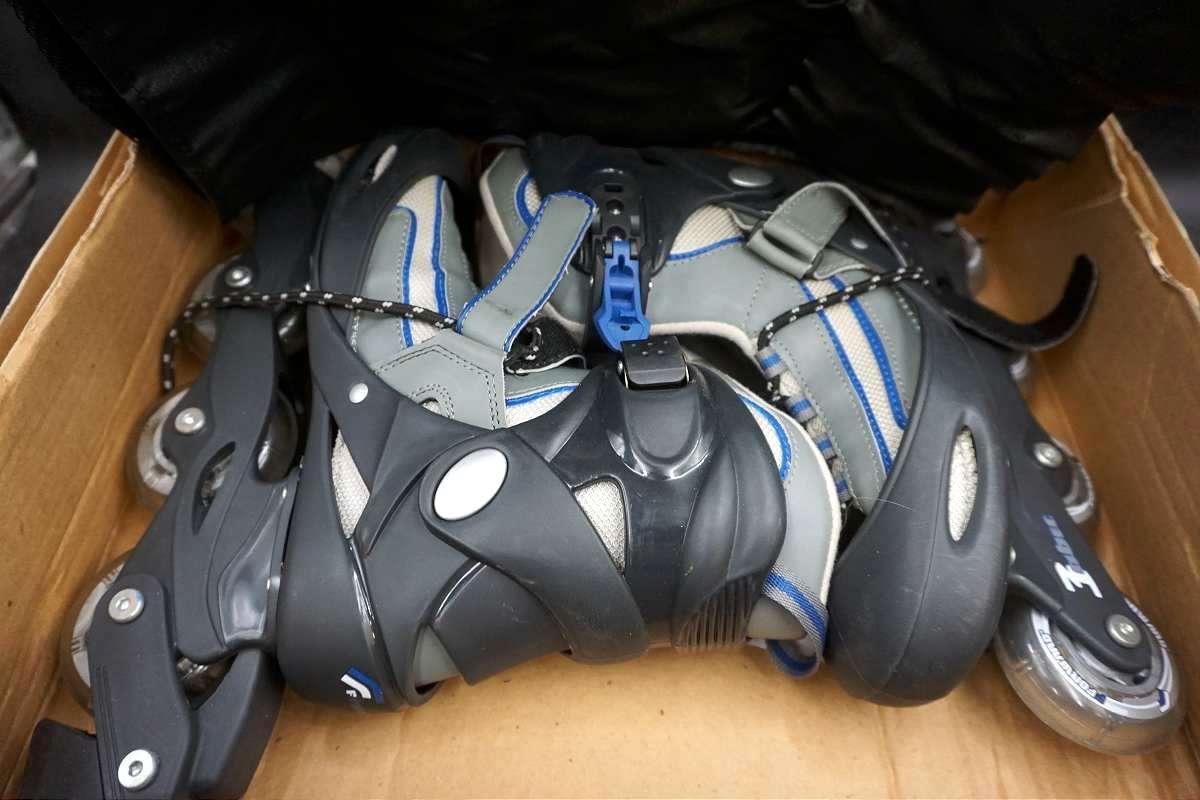 Roller blades and pads.