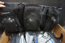Roller blades and pads.
