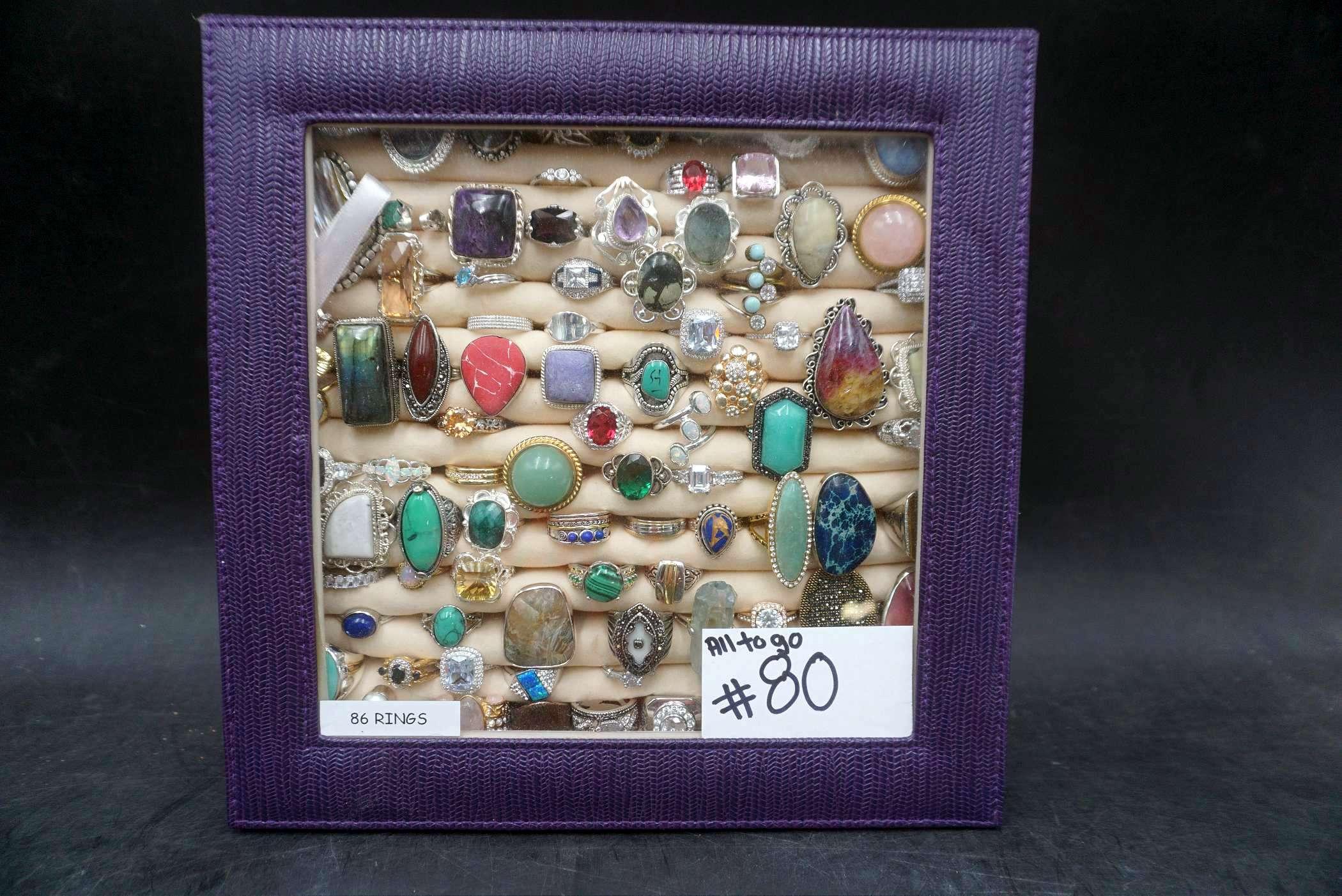 Purple Jewelry Box Case W/ 86 Rings