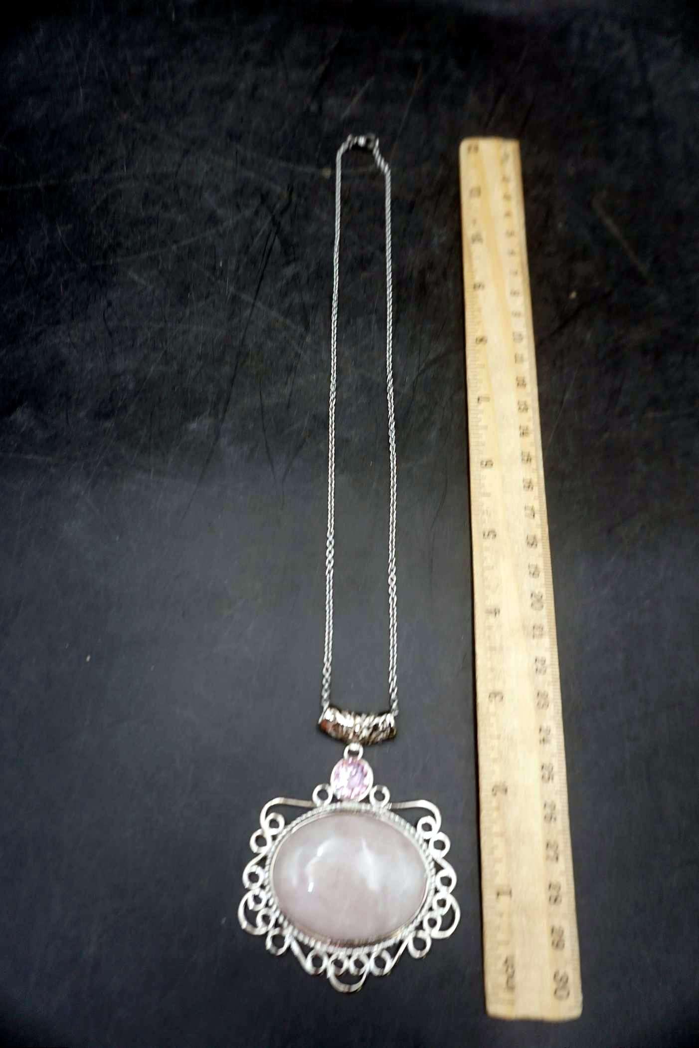 Rose Quartz Pink Glass Silver-Toned 20" Necklace