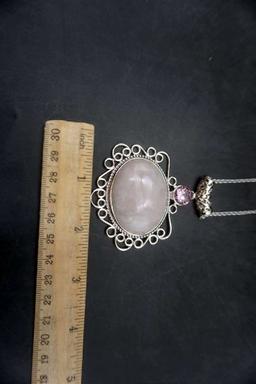 Rose Quartz Pink Glass Silver-Toned 20" Necklace