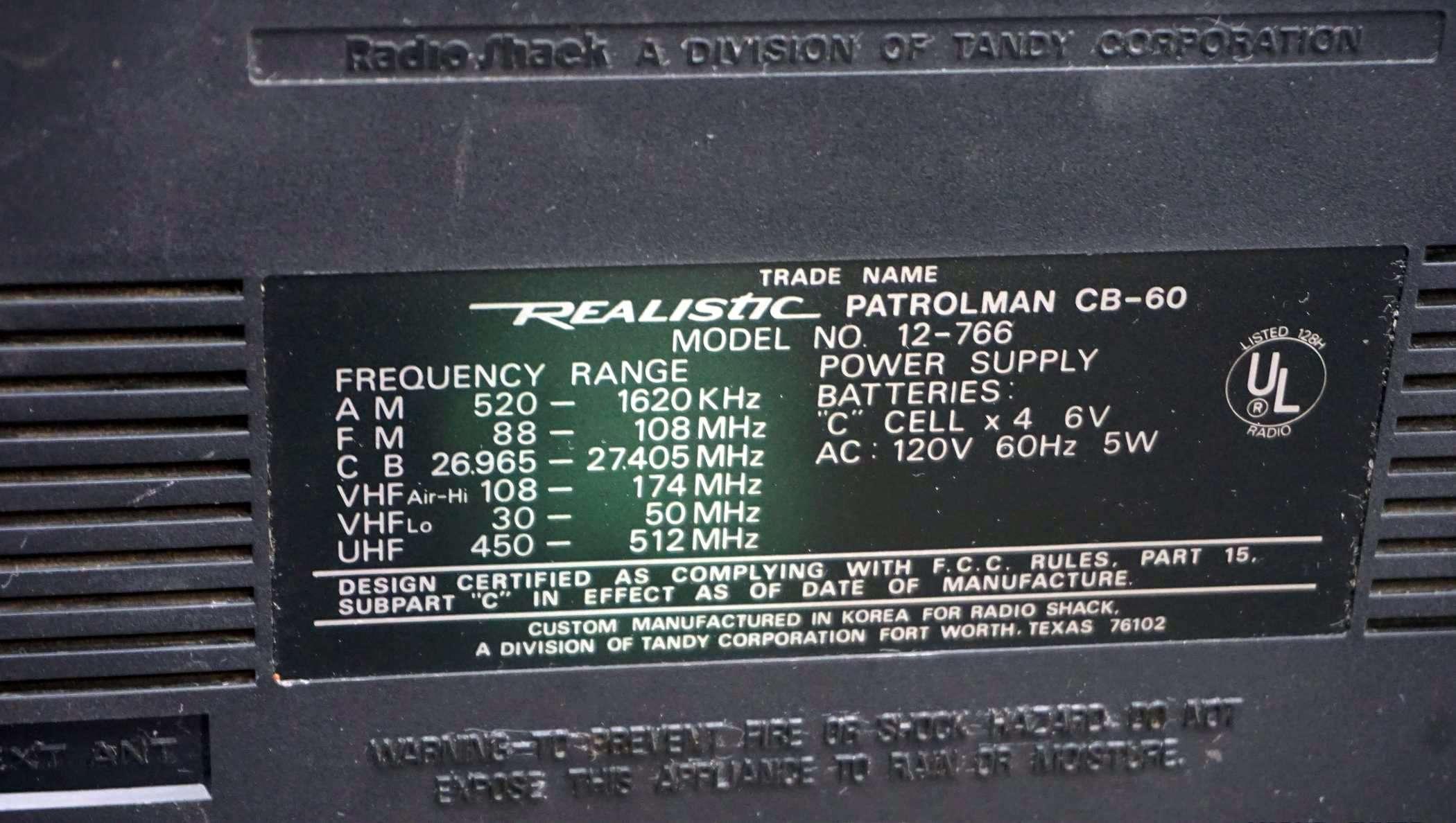 Realistic Patrolman Cb-60 Radio